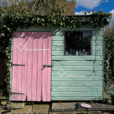 HMG HydroPro Garden Paint - Chartwell Green and Cherry Blossom Pink Shed Paint
